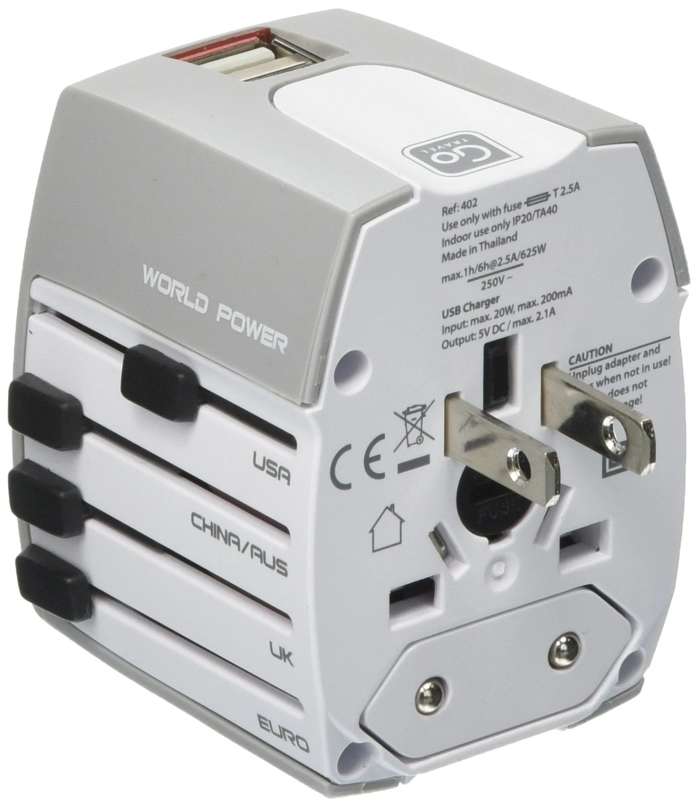 Go Travel Design Go Worldwide And USB, White, One Size 2 Go Travel Design Go Worldwide And USB, White, One Size - Image 2