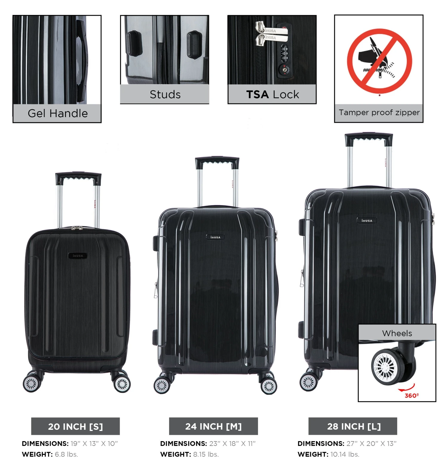 InUSA Southworld 3 Piece Set (21"/25"/29") 4-Wheel Luggage Sets 9 InUSA Southworld 3 Piece Set (21"/25"/29") 4-Wheel Luggage Sets - Image 9