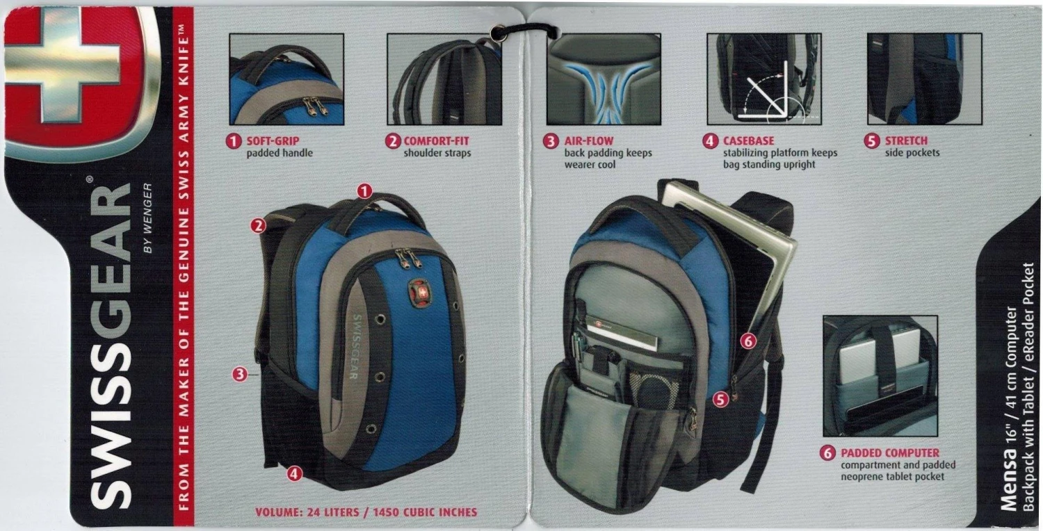 Swissgear 16" Laptop Computer Backpack, Tablet EReader Pocket 3 Swissgear 16" Laptop Computer Backpack, Tablet EReader Pocket - Image 3